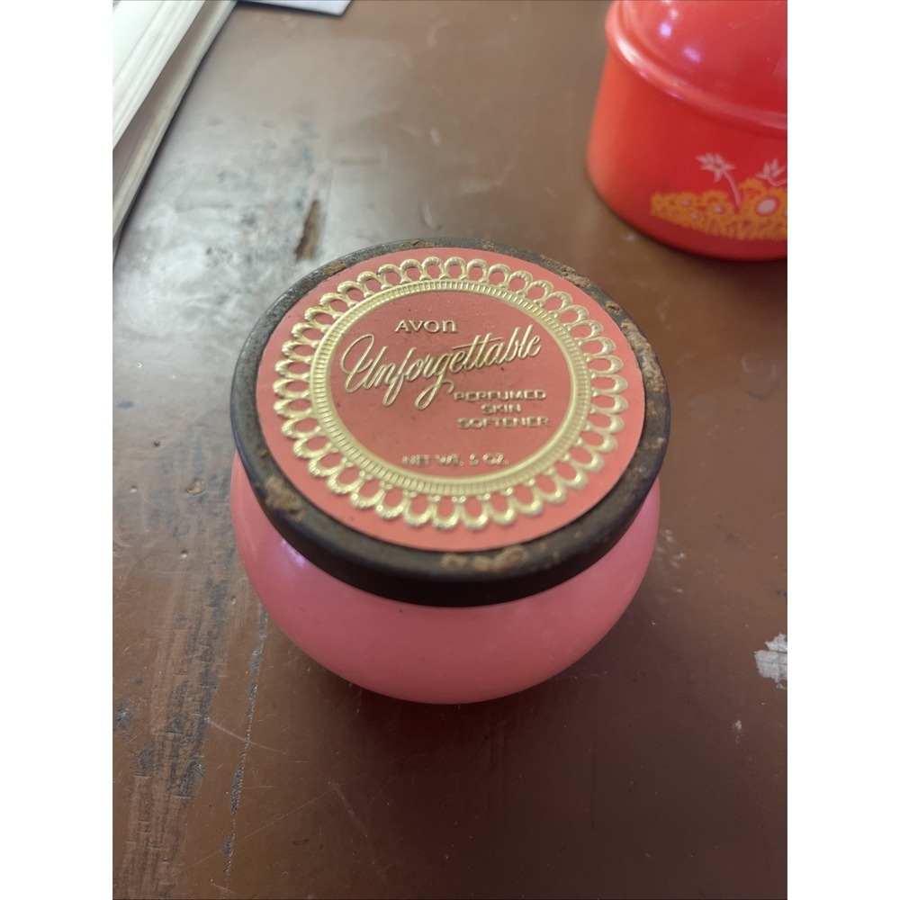 Vtg Avon Unforgettable Coral 1960s Cream Sachet Vanity Jar